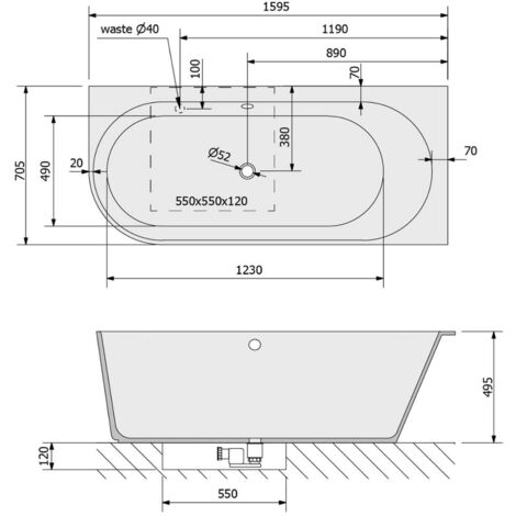 Polysan Baignoires - Baignoire Sussi R, 160x70x50 cm, droite, blanc 90191R