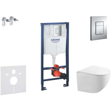 Grohe Rapid SL - Set bâti-support, cuvette Gaia et abattant softclose, plaque de déclenchement Skate Cosmopolitan, chrome SANI11BA1105