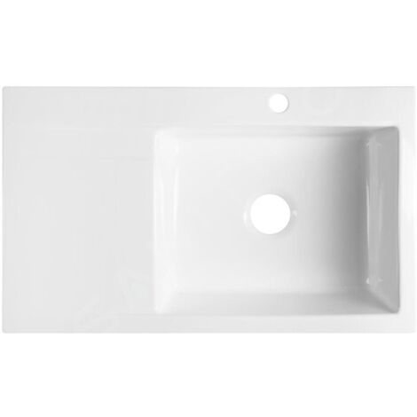 Sapho – Évier en céramique 1 bac 86x51 cm droit blanc – Installation sur plan de travail – Trou pour robinetterie – 55086 (1/4)