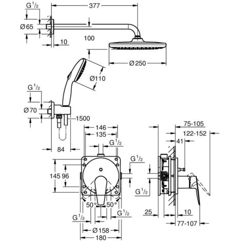 Grohe Start Edge - Set de douche encastré, diamètre 25 cm, 2 jets, chrome 25293000