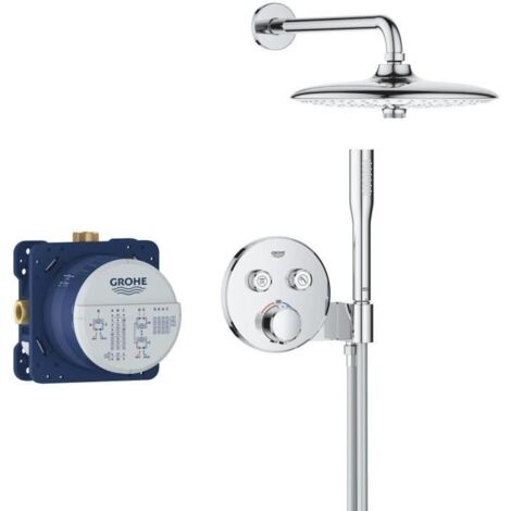 Grohe – Colonne de douche thermostatique 34878000 – Douche de tête 260mm – Mitigeur AquaDimmer – Flexible 1500mm – Installation rapide