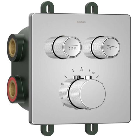 Sapho Smart Select - Mitigeur de douche thermostatique encastré, 2 sorties, avec corps d’encastrement, chrome RP042 (1/2)