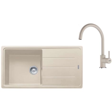Franke – Évier en granit BFG 611 – Couleur sahara – Dimensions 970 x 500 mm – Profondeur 200 mm – Robinet FC 6018.082 – Bec pivotant 360° (1/4)