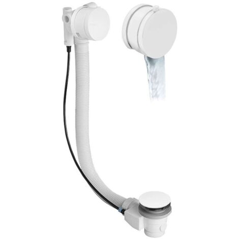 Polysan Accessoires - Garniture de vidage et de trop-plein pour baignoire, avec alimentation, avec bowden, longueur 975 mm, blanc 71686W