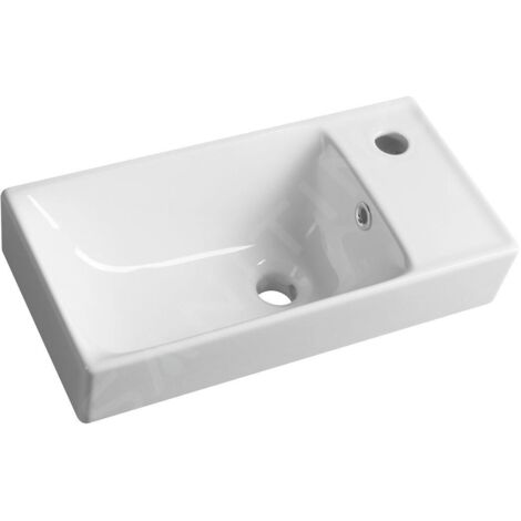 Sapho – Lavabo céramique 50x25 cm avec trop-plein et trou pour robinet – Installation murale à droite – Blanc – TU0122