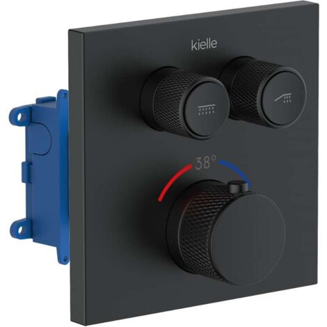 kielle Arkas I - Mitigeur thermostatique encastré, avec corps d'encastrement,  2 sorties, noir mat 10611214