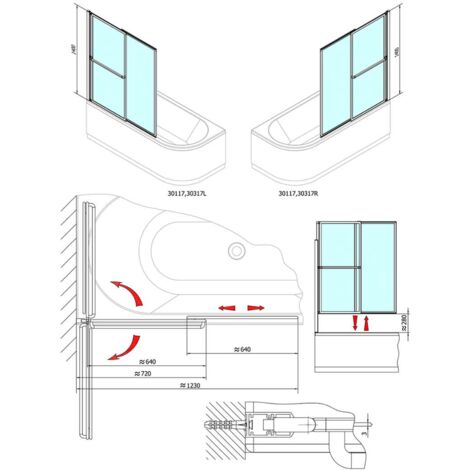 Polysan Olbia - Paroi de baignoire pneumatique 123 cm, aluminium poli/verre clair 30317