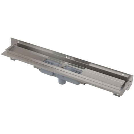 Alcadrain APZ1104 Goulotte de douche flexible basse avec rebord pour la grille perforée et collerette réglable pour le mur, évacuation verticale 1150 mm (1/3)