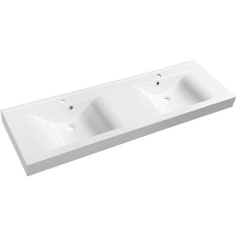 Sapho – Double-lavabo suspendu 1600x500 mm – Marbre coulé blanc – 2 trous pour robinet – Avec trop-plein – 68164