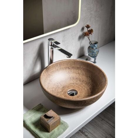 Sapho Priori - Lavabo en céramique, diamètre 42 cm, marron avec motif PI010
