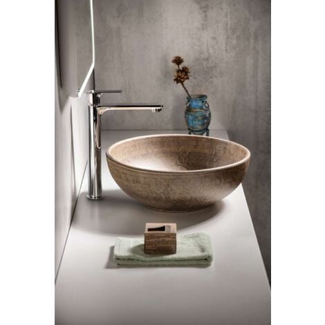 Sapho Priori - Lavabo en céramique, diamètre 42 cm, marron avec motif PI010