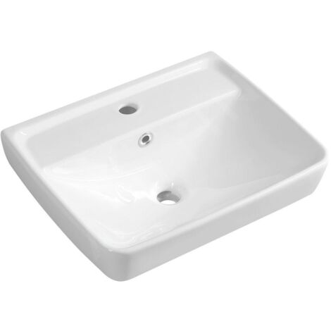 Aqualine Céramique - Lavabo 500x400 mm, avec trop-plein, trou pour robinet, blanc TU0350