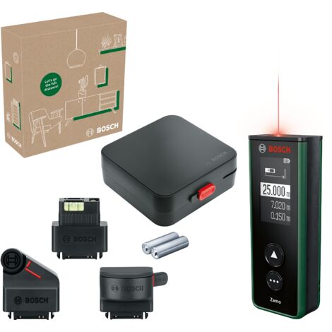 Télémètre laser Zamo Bosch de 4ème génération avec 3 accessoires (mesure simple et précise jusqu'à 25 m, batteries rechargeables via USB-C®, avec interface adaptateur, dans un coffret e-commerce) (1/9)