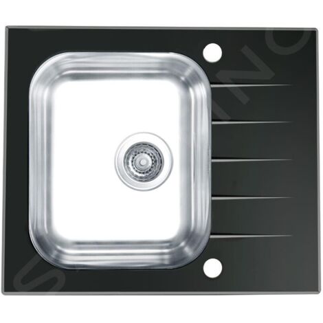Alveus Altone - Évier 600x500 mm, avec commande de vidage, verre noir / inox 1114557 (1/3)