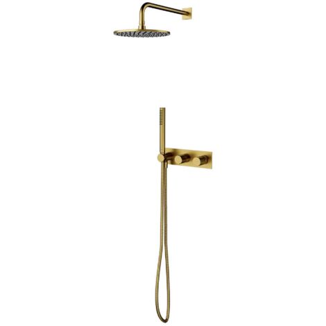 OMNIRES Contour - Set de douche avec mitigeur encastré, avec corps d’encastrement, diamètre 25 cm, doré brossé SYSCT10GLB (1/3)