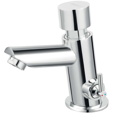 Robinet de lavabo chromé avec minuterie et contrôle de température – Débit 9,8 l/min – Hauteur 117 mm – Pose libre – Novaservis