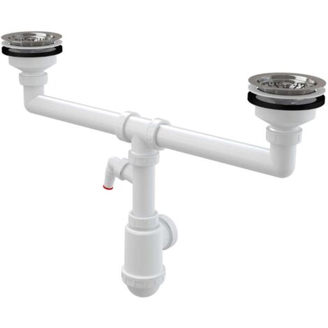 Alcaplast – Siphon évier double 115 mm avec raccord – Débit 83,4 l/min – Anti-odeurs 50 mm – Polypropylène – A453P (1/2)