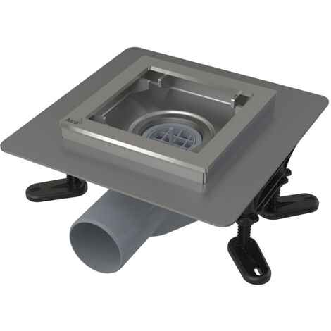AlcaDrain drain de sol en acier inoxydable plat 130×130 mm avec sortie horizontale, sans grille, siphon combiné anti-odeurs SMART (1/3)