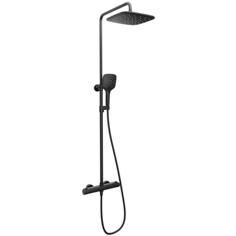 Ravak Flat - Set de douche avec thermostat, 25x25 cm, 3 jets, noir X070443 (1/4)