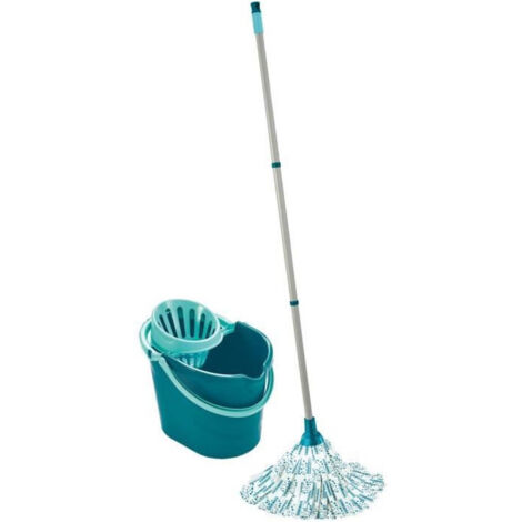 Leifheit – Balai à franges Classic Mop 56792 – Franges en viscose absorbantes – Seau 12L avec essoreur – Pour nettoyage sols durs et escaliers