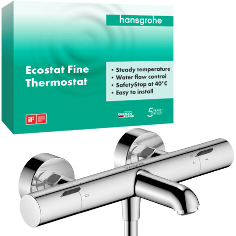 Hansgrohe – Mitigeur thermostatique de baignoire saillie 177mm – Finition métal – Débit 20 l/min – QuickClean et SafetyStop