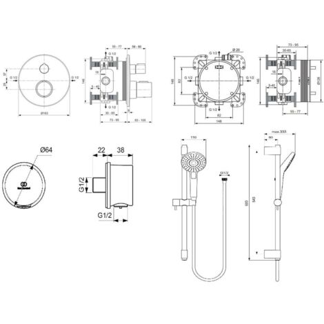 Mélangeur encastré pour baignoire/douche en laiton chromé - Ideal