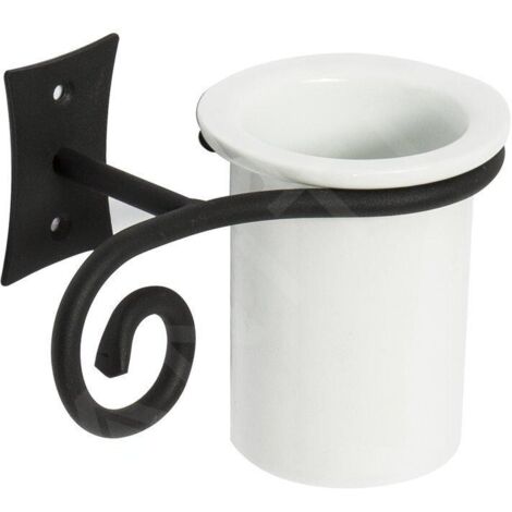 Porte-brosse à dents en acier laqué anthracite et céramique mod. Rebecca (1/5)