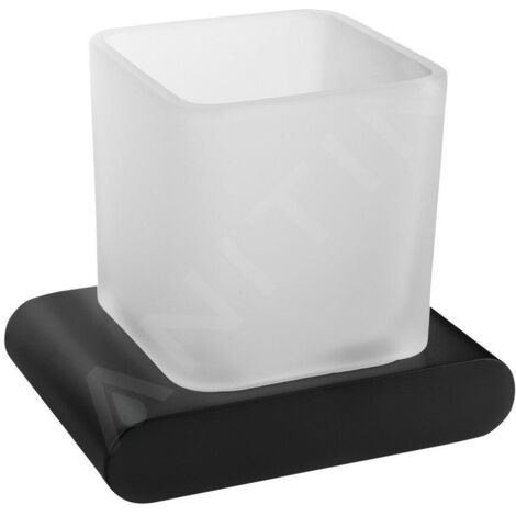 Sapho Flori - Gobelet pour brosse à dents et dentifrice avec support, verre dépoli/noir mat RF004/15 (1/3)