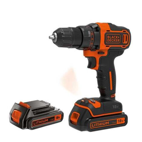 BLACK+DECKER BDCDD186KB Perceuse-visseuse sans fil 2 vitesses 18V avec 2 batteries et coffret (1/8)