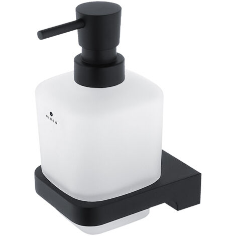 Distributeur De Savon Verre Satiné, Avec Fixation Noire Mate, Maya Nimco (1/5)