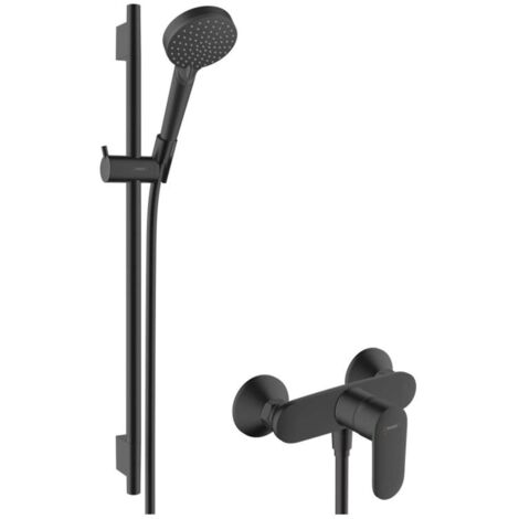 Hansgrohe – Set de douche encastrée avec mitigeur noir mat – 2 jets EcoSmart – Pommeau diamètre 100mm – Installation murale – 26958670 (1/2)
