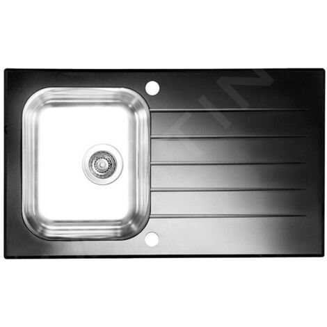 Alveus Glassix - Évier 860x500 mm, avec commande de vidage, verre noir / inox 1099450 (1/3)