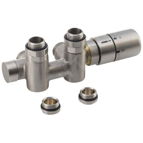 Sapho Twin Combi - Jeu de raccordement thermostatique, raccordement central, version droite, inox brossé CP5510S (1/2)