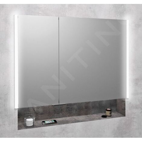 Sapho Integra - Armoire de toilette encastrée avec éclairage LED, 96x70 cm, miroir/alu titane IN095 (1/5)