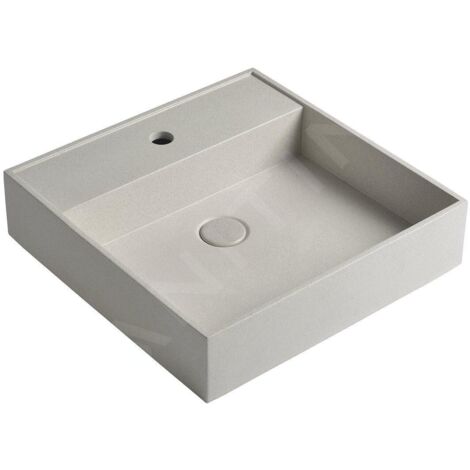 Sapho Quadrado - Lavabo à poser, 460x460 mm, sans trop-plein, 1 trou de robinetterie, pierre blanche AR469 (1/3)