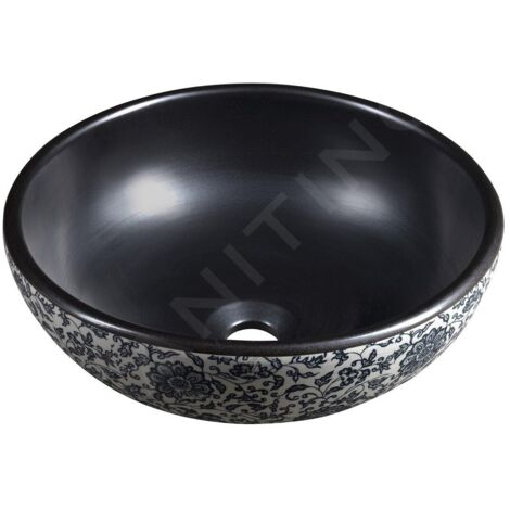 Sapho Priori - Lavabo pour plan de travail, diamètre 41 cm, sans trop-plein, noir/blanc PI034 (1/5)