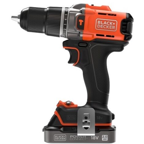 BLACK+DECKER Outillage - Perceuse à percussion sans fil 18V, 1 batterie Li-Ion 2,0 Ah, chargeur BCD383D1XK-QW (1/5)