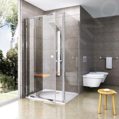 Ravak Pivot - Paroi de douche fixe PPS-90, 870-895 mm, blanc/verre clair 90G70100Z1 (1/3)