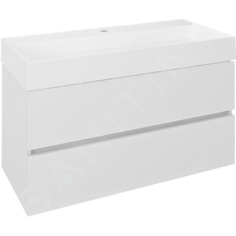 Sapho Odetta - Meuble-vasque, 950x500x435 mm, 2 tiroirs, blanc brillant DT100-3030 (1/5)