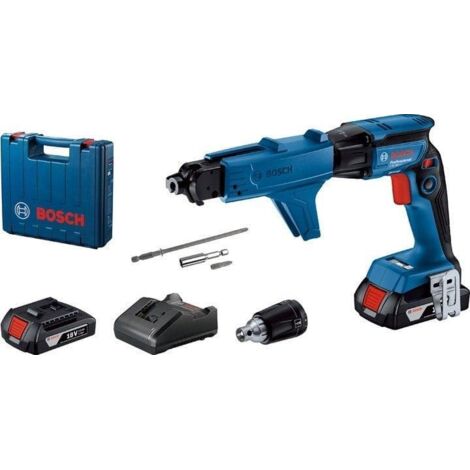 Bosch Outillage - Visseuse à plaques de plâtre sans fil 18 V avec chargeur de vis, 2 batteries 2,0 Ah Li-Ion, chargeur 06019K7022 (1/3)