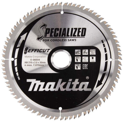 Lames carbure EFFICUT pour bois, pour scies radiales à batterie MAKITA/Taille:Ø 216 mm x 80 Dents