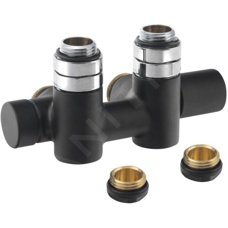 Sapho Twin Combi - Kit de raccordement de valve, raccordement central, droite, pas 50 mm, noir mat CP461BS (1/2)