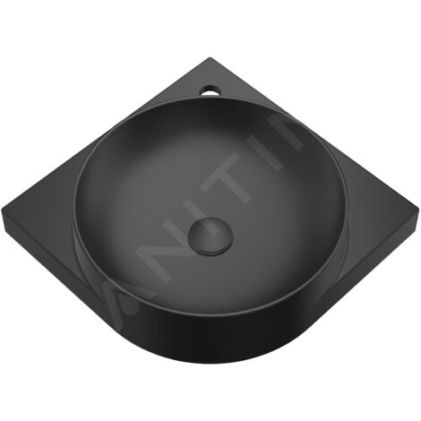 Ravak Yard - Lavabo d'angle 45x45 cm, sans trop-plein, trou pour mitigeur, noir mat XJX0D245000 (1/5)
