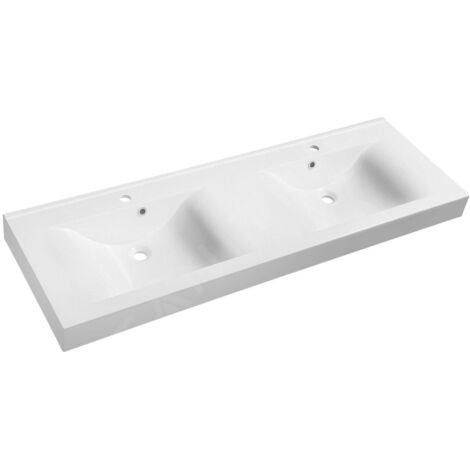 Sapho Nadja - Double-lavabo 1500x500 mm, avec trop-plein, trous pour robinet, blanc 68154 (1/5)