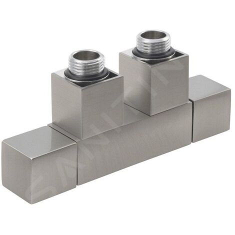Sapho Cube Twin - Jeu de raccordement vannes, raccordement central, entraxe 50 mm, inox brossé CP582S (1/4)