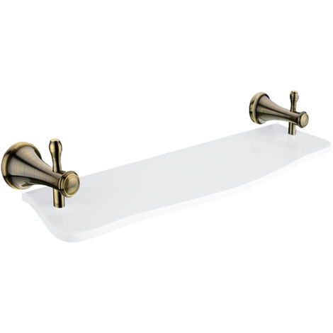 Étagère En Pierre Artificielle Blanche L.50 Cm, Avec Fixation Laiton Antique - Antique Salle De Bains Rétro Nimco (1/4)
