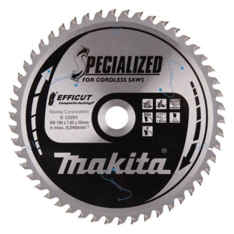 Lame de scie circulaire 190x20 mm E12251 – 50 dents pour bois dur – Coupe rapide et nette – Compatible scies circulaires Makita (1/5)