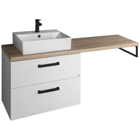 Aqualine Vega - Meuble avec lavabo avec comptoir, 145x61x45 cm, 2 tiroirs, blanc/chêne platine VG073-02