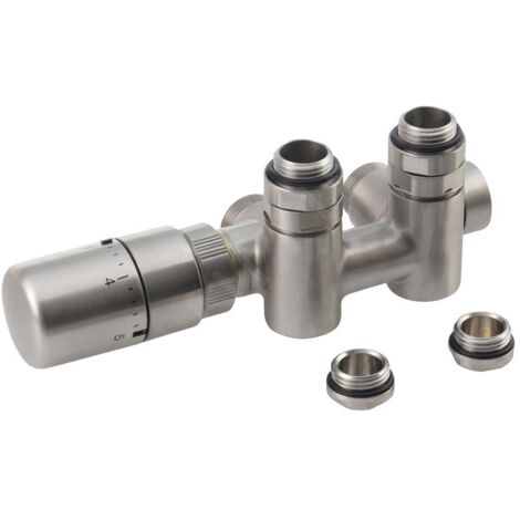 Sapho Twin Combi - Jeu de raccordement thermostatique, raccordement central 50 mm, version gauche, inox brossé CP5512S (1/3)