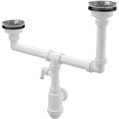 Alcaplast – Siphon évier double 115 mm – Raccord pour lave-linge – Débit 83,4 l/min – Anti-odeurs 50 mm – A454P (1/2)